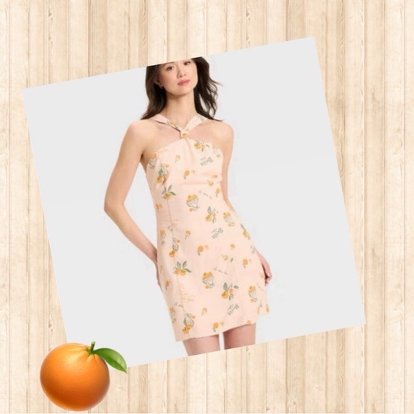 Y-neck Orange Print Linen Mini A-line Dress by wild fable - Picture 3 of 8